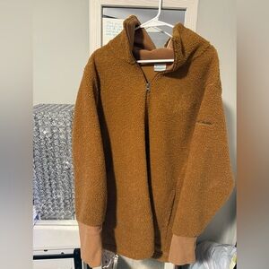 Columbia Teddy Fleece Jacket Brown Sherpa Quarter Zip Women’s XXL Cozy Pullover